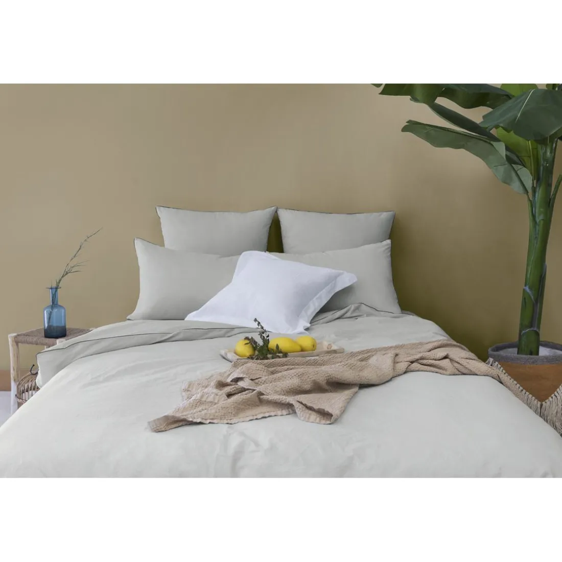 Les signatures - Taie d'oreiller en percale de coton - Gris perle/passepoil gris foncé