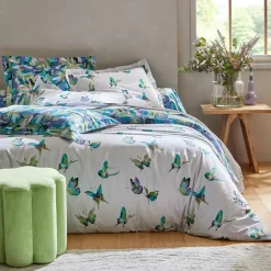 Linge de lit en coton PAPILLONNER vert