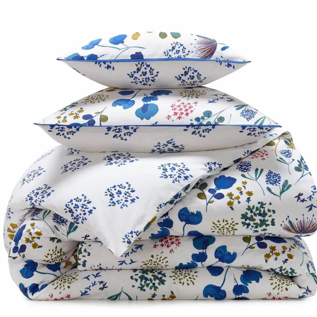Linge de lit en coton TANIA fleurs bleues