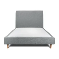 Lit avec tête de lit tapissier tissu et sommier tapissier gris anthracite