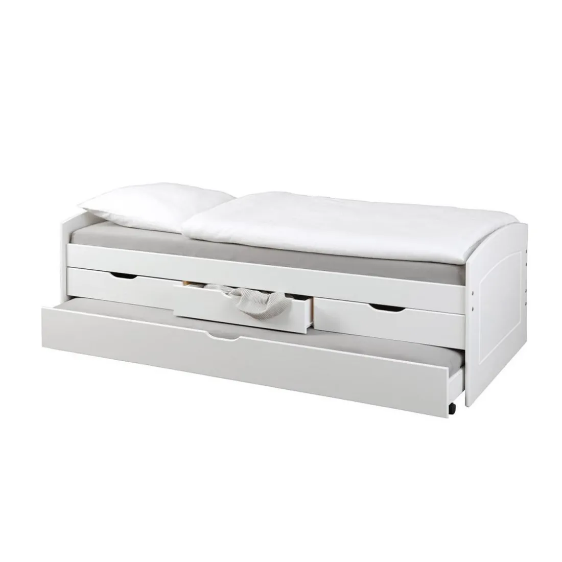 Lit à rangement 90 x 200 cm Pin Massif Blanc