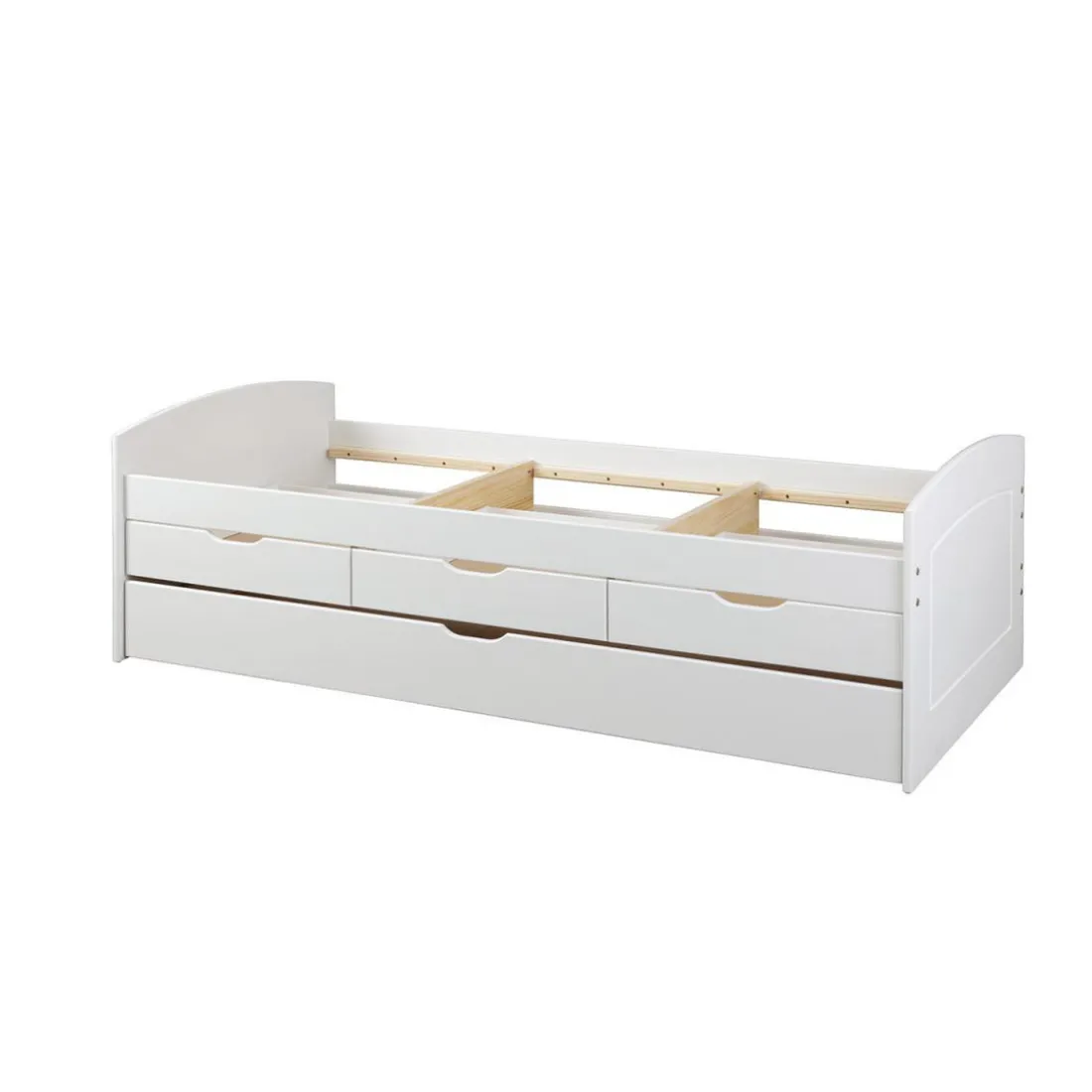 Lit à rangement 90 x 200 cm Pin Massif Blanc