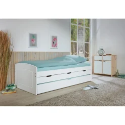 Lit à rangement 90 x 200 cm Pin Massif Blanc