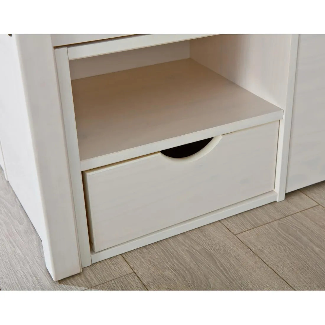 Lit à Rangements en Pin Massif Blanc