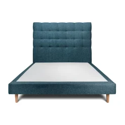 Lit avec tête de lit capitonnee bouclette et sommier tapissier Bleu