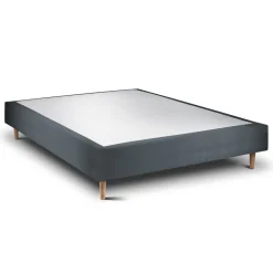 Lit avec tête de lit capitonnee velours et sommier tapissier gris anthracite
