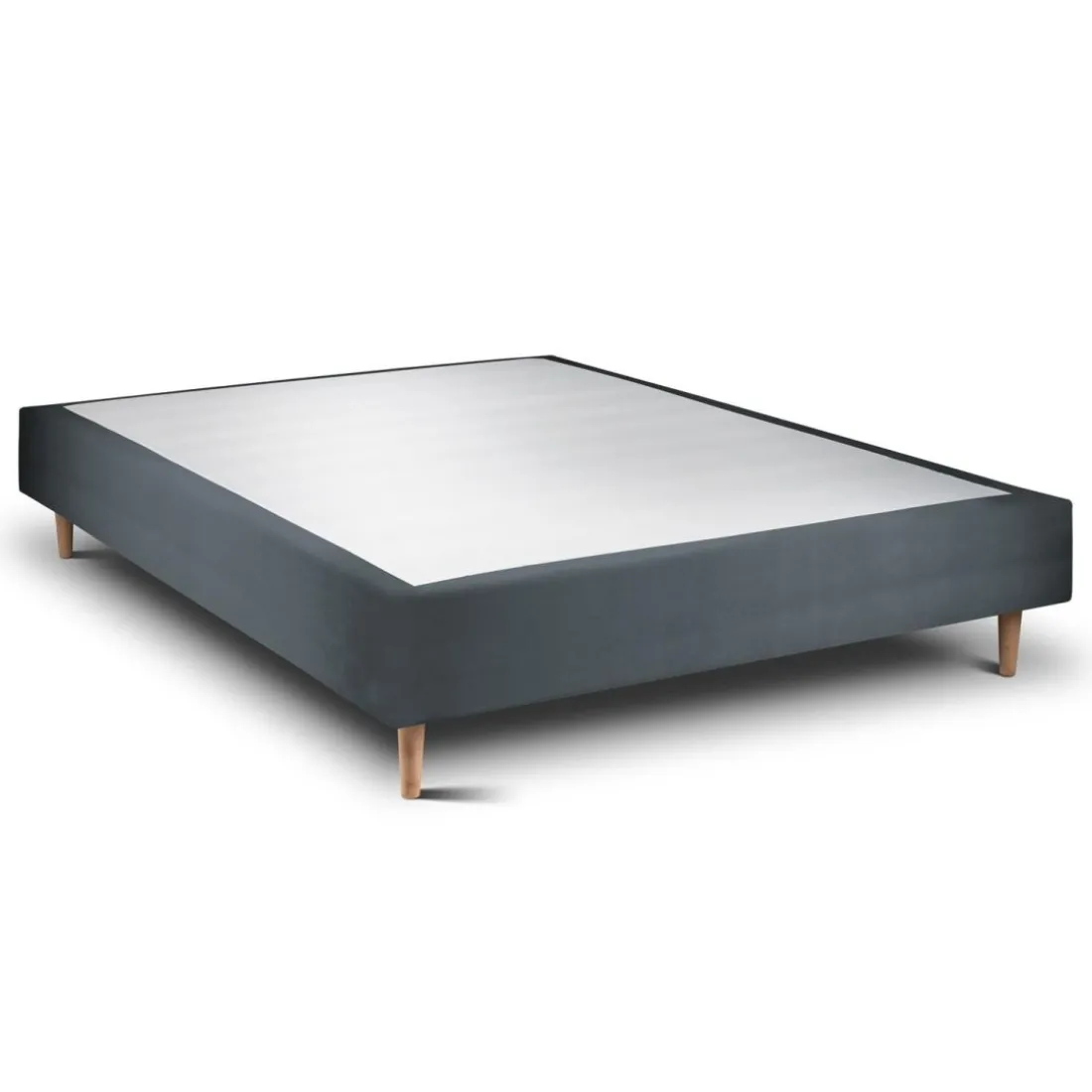 Lit avec tête de lit capitonnee velours et sommier tapissier gris anthracite
