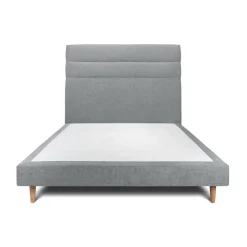 Lit avec tête de lit lignes tissu et sommier tapissier anthracite