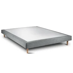 Lit avec tête de lit lignes tissu et sommier tapissier anthracite