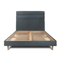 Lit avec tête de lit lignes velours et sommier kit gris anthracite