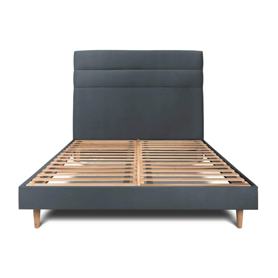 Lit avec tête de lit lignes velours et sommier kit gris anthracite