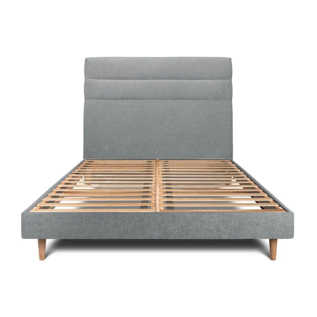 Lit avec tête de lit lignes tissu et sommier kit gris anthracite
