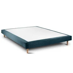 Lit avec tête de lit lignes bouclette et sommier tapissier Bleu