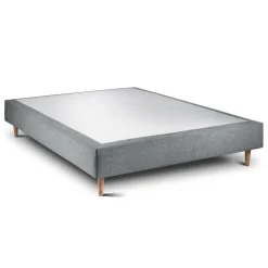 Lit avec tête de lit lignes tissu et sommier tapissier gris anthracite
