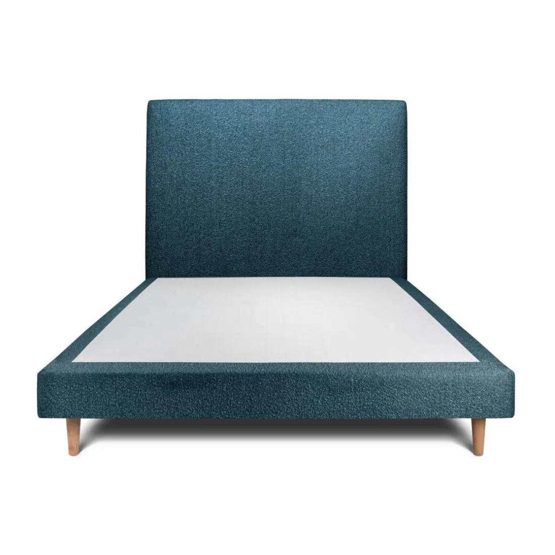 Lit avec tête de lit tapissier bouclette et sommier tapissier Bleu