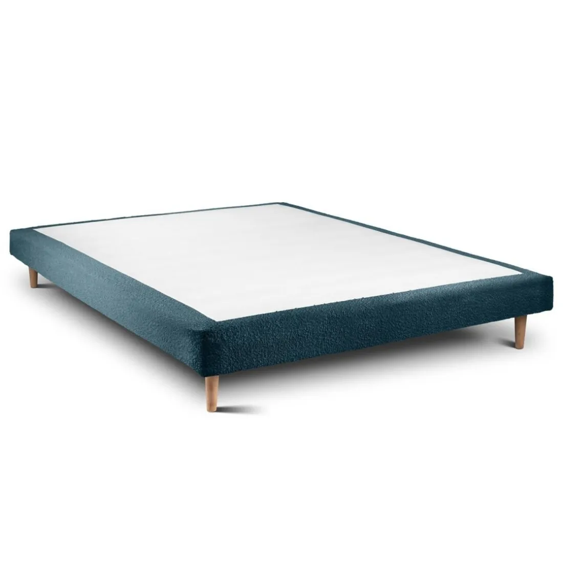 Lit avec tête de lit tapissier bouclette et sommier tapissier Bleu