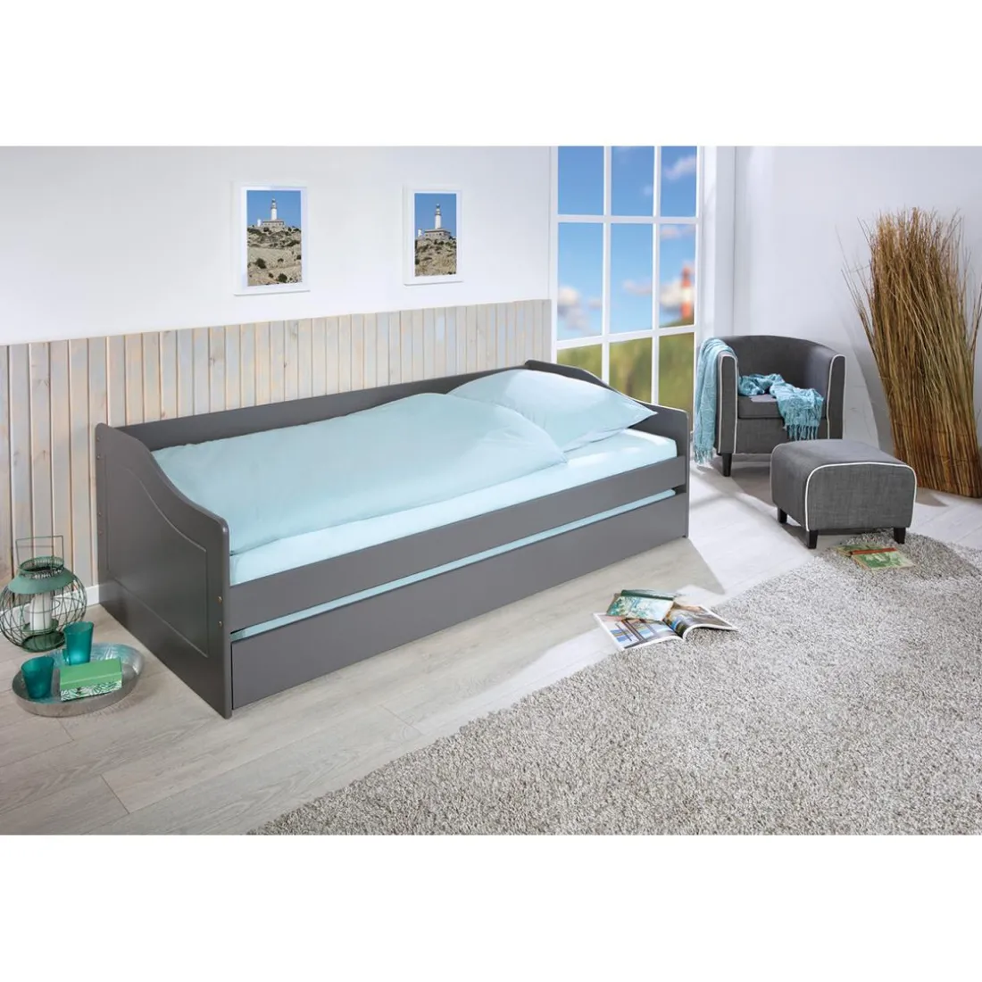 Lit Banquette 90 x 200 cm en Pin massif Gris BLANTA