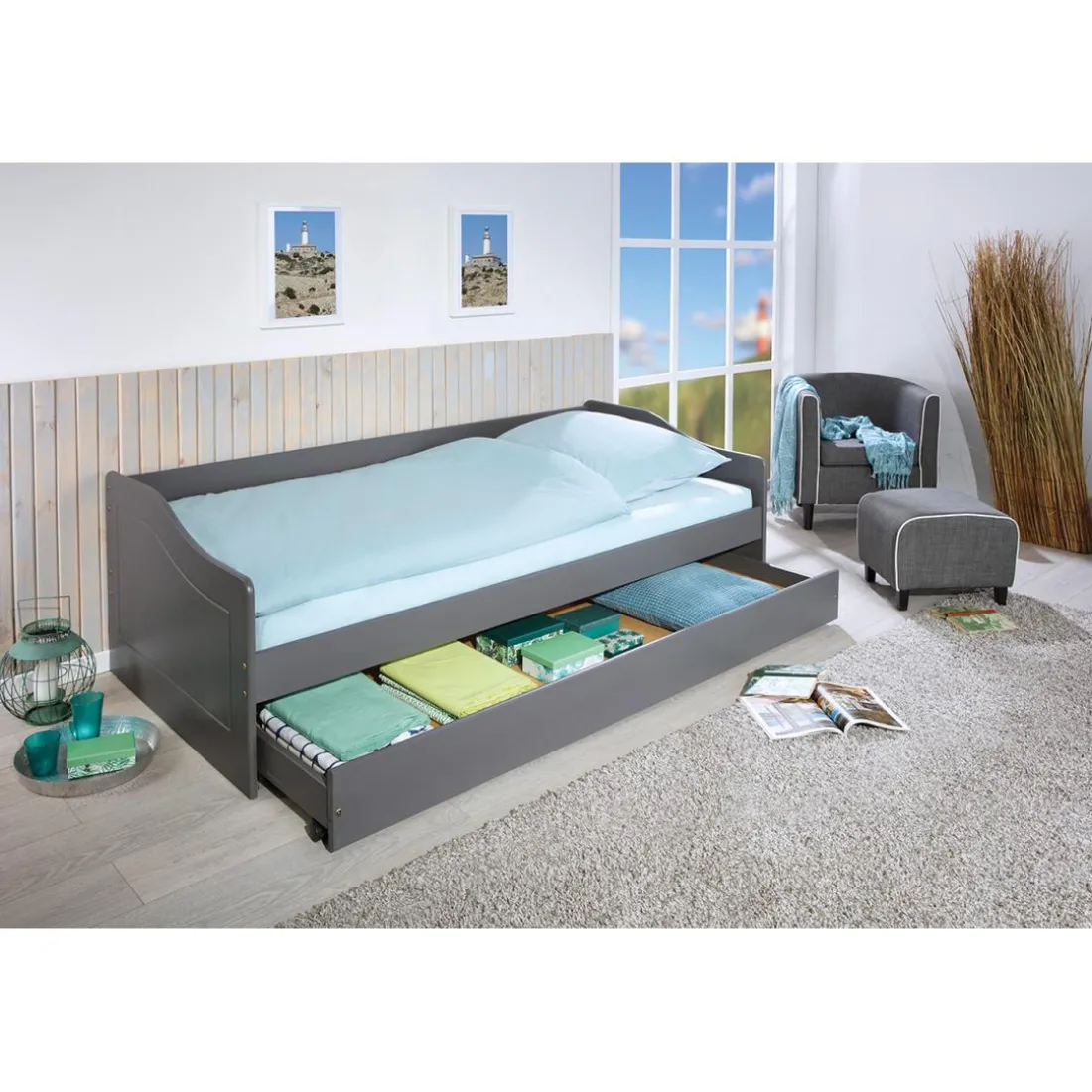 Lit Banquette 90 x 200 cm en Pin massif Gris BLANTA
