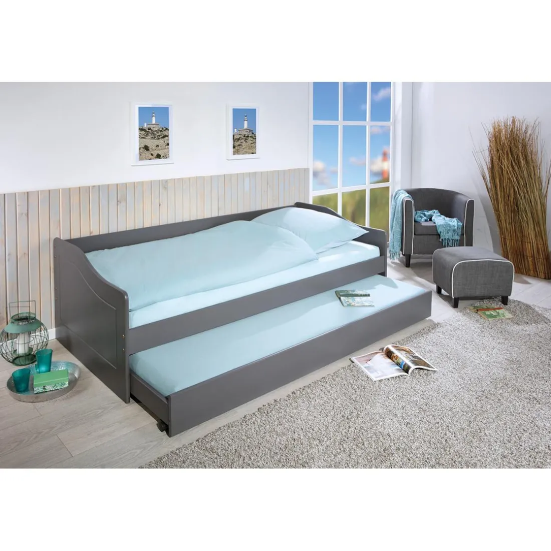 Lit Banquette 90 x 200 cm en Pin massif Gris BLANTA