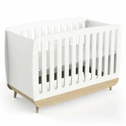 Lit Bébé FIRMIANA blanc et pin naturel