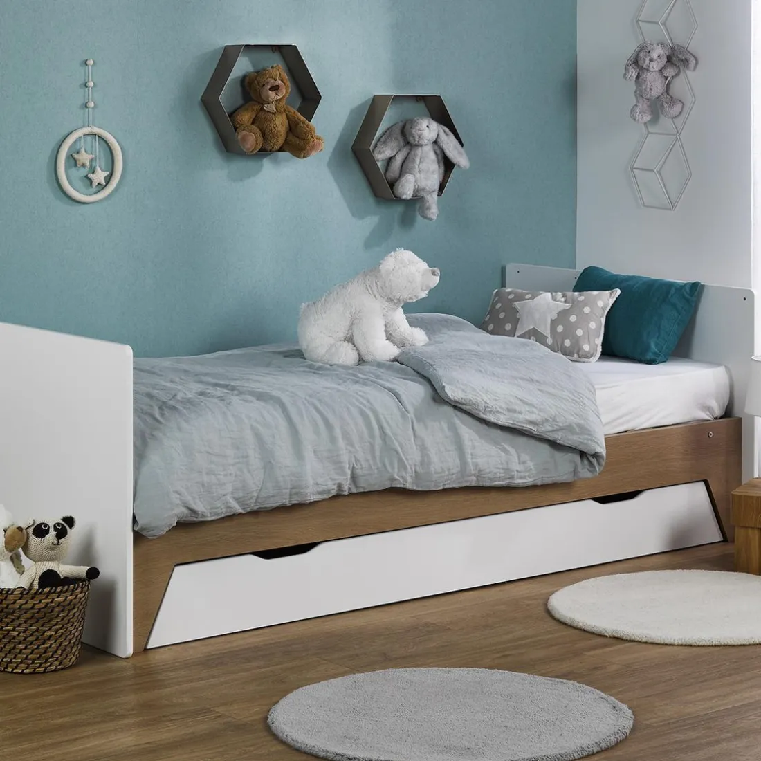 Lit bébé évolutif combiné Blanc & bois ECRIN