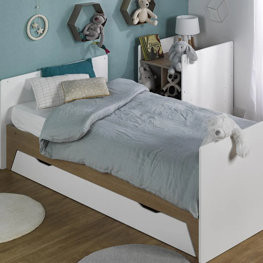 Lit bébé évolutif combiné Blanc & bois ECRIN