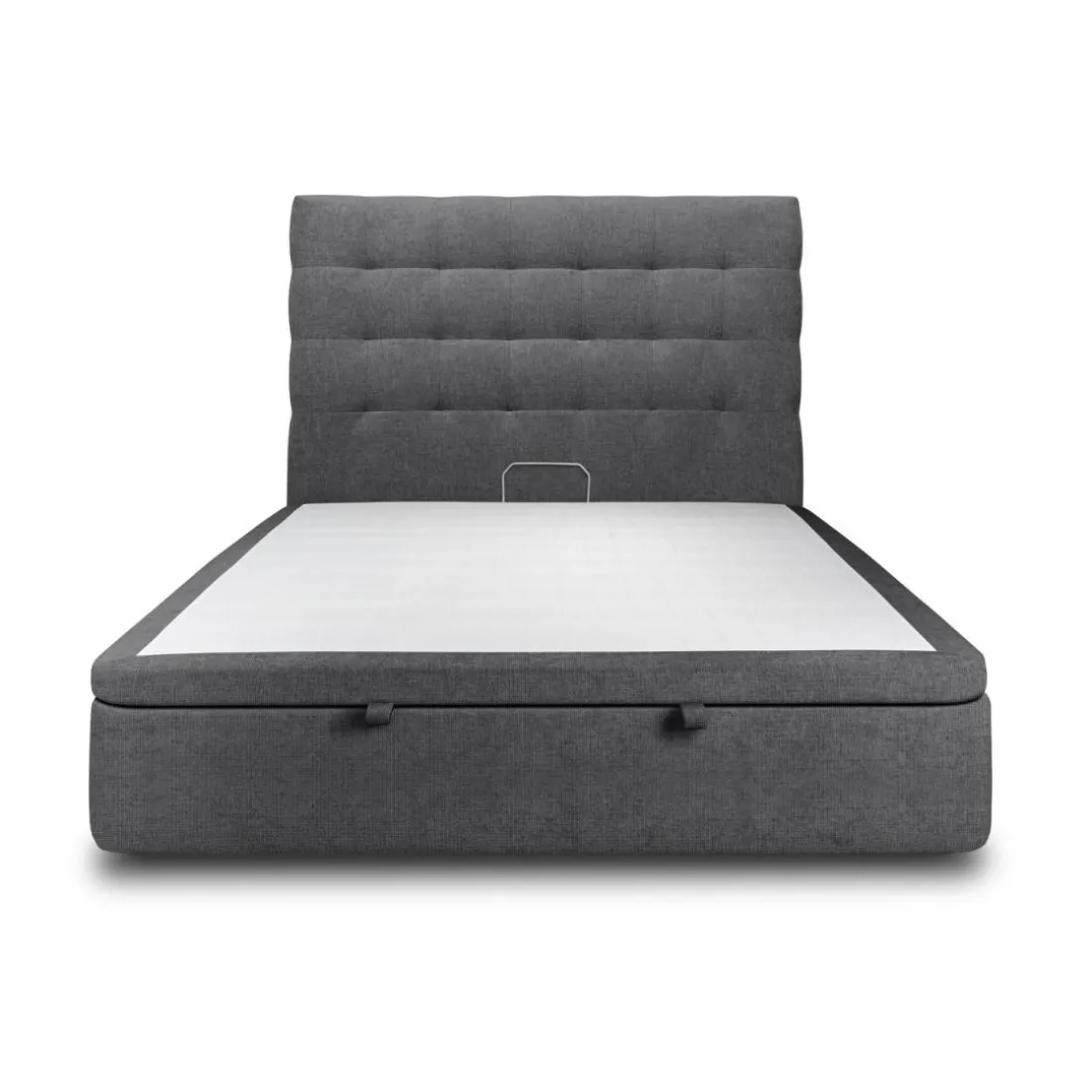 Lit coffre avec tête de lit capitonnee Tissu Noir