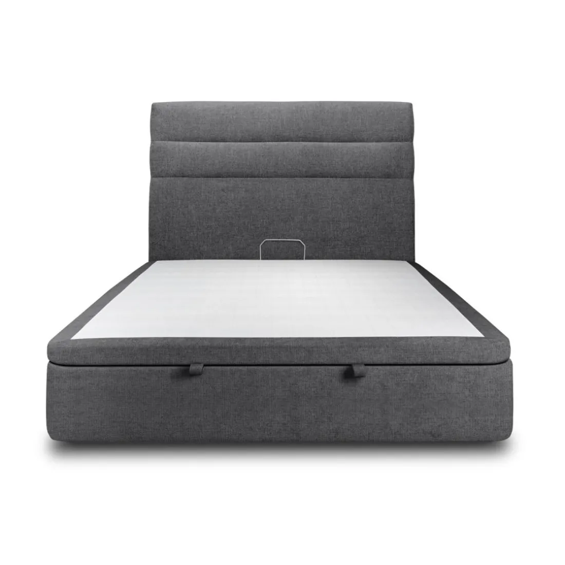 Lit coffre avec tête de lit lignes Tissu Noir