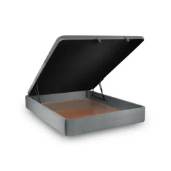 Lit coffre avec tête de lit lignes Tissu Gris anthracite