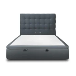 Lit coffre avec tête de lit capitonnee Velours Gris anthracite