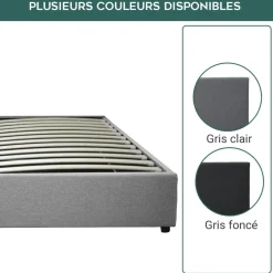 Lit coffre cancun tissu gris clair