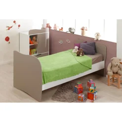 Lit Combiné Bébé Enfant Blanc/Lin avec Tiroir BELEM