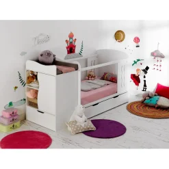 Lit Combiné Bébé Enfant Blanc avec Tiroir BELEM
