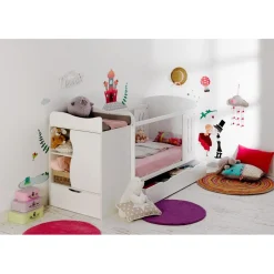 Lit Combiné Bébé Enfant Blanc avec Tiroir BELEM