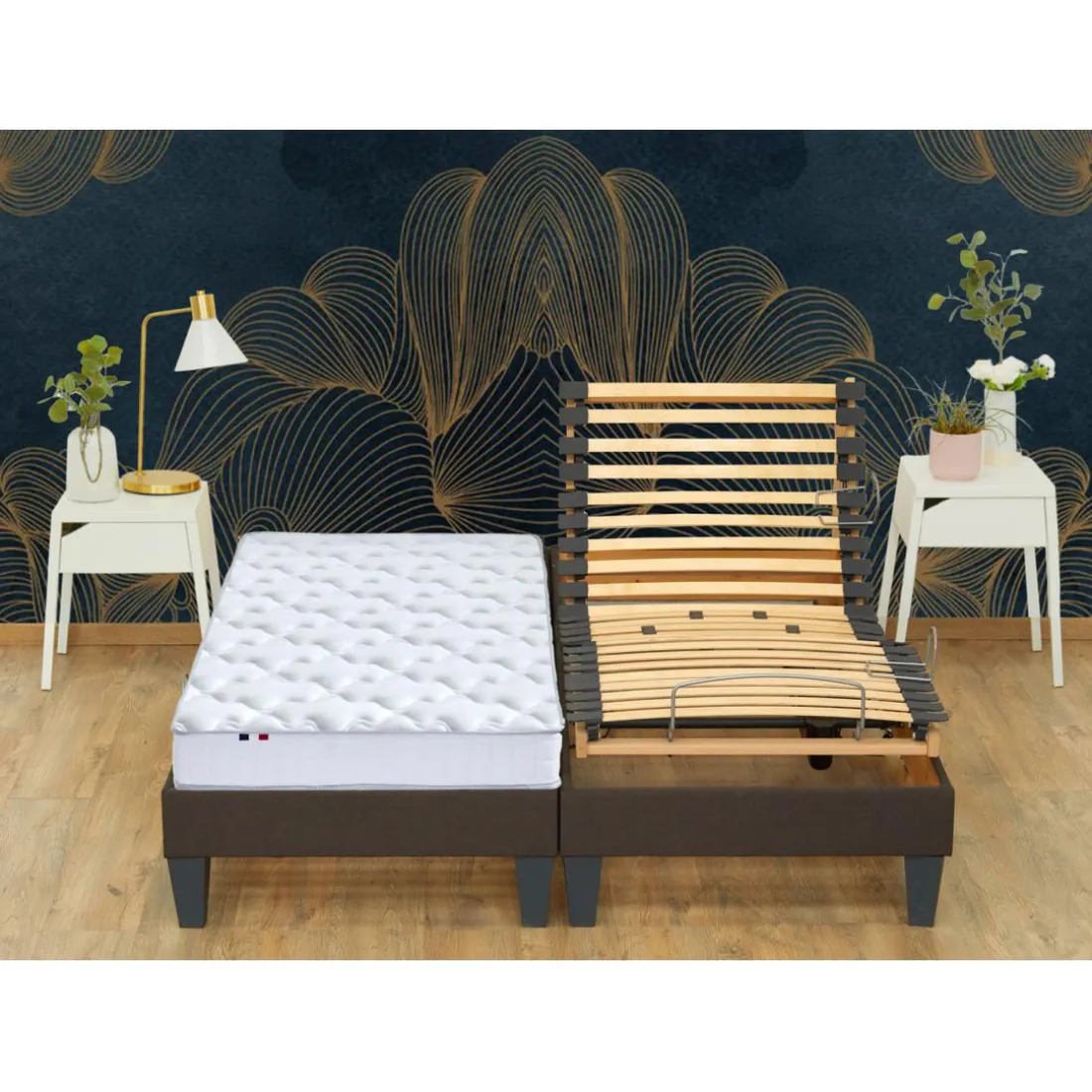 Lit de Relaxation Matelas Mousse à Mémoire de Forme et Sommier Electrique et 8 Pieds RUHE