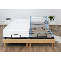 Lit de Relaxation Matelas Mousse à Mémoire de Forme et Sommier Electrique à Lattes Hêtre RUHE