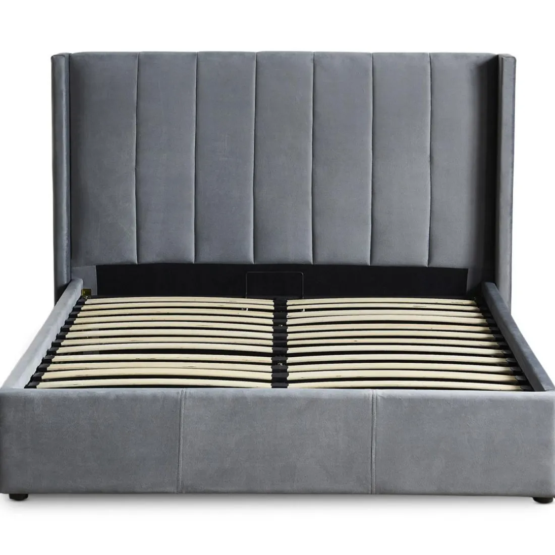 Lit Double MAGORIAL Avec Sommier Relevable 140x190cm Velours Gris