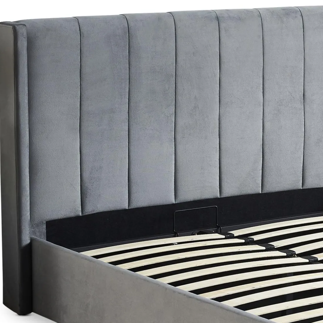 Lit Double MAGORIAL Avec Sommier Relevable 140x190cm Velours Gris