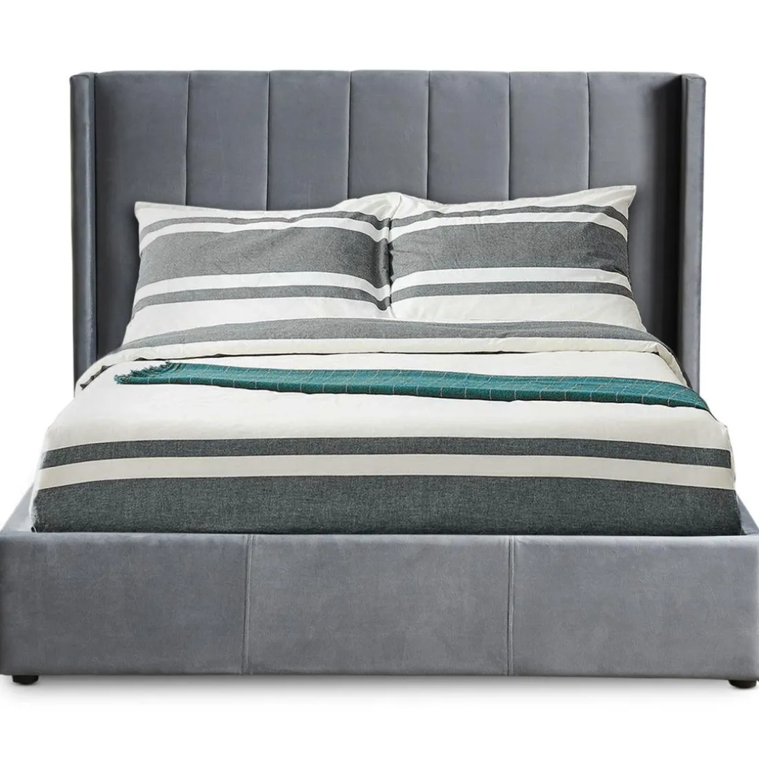 Lit Double MAGORIAL Avec Sommier Relevable 140x190cm Velours Gris