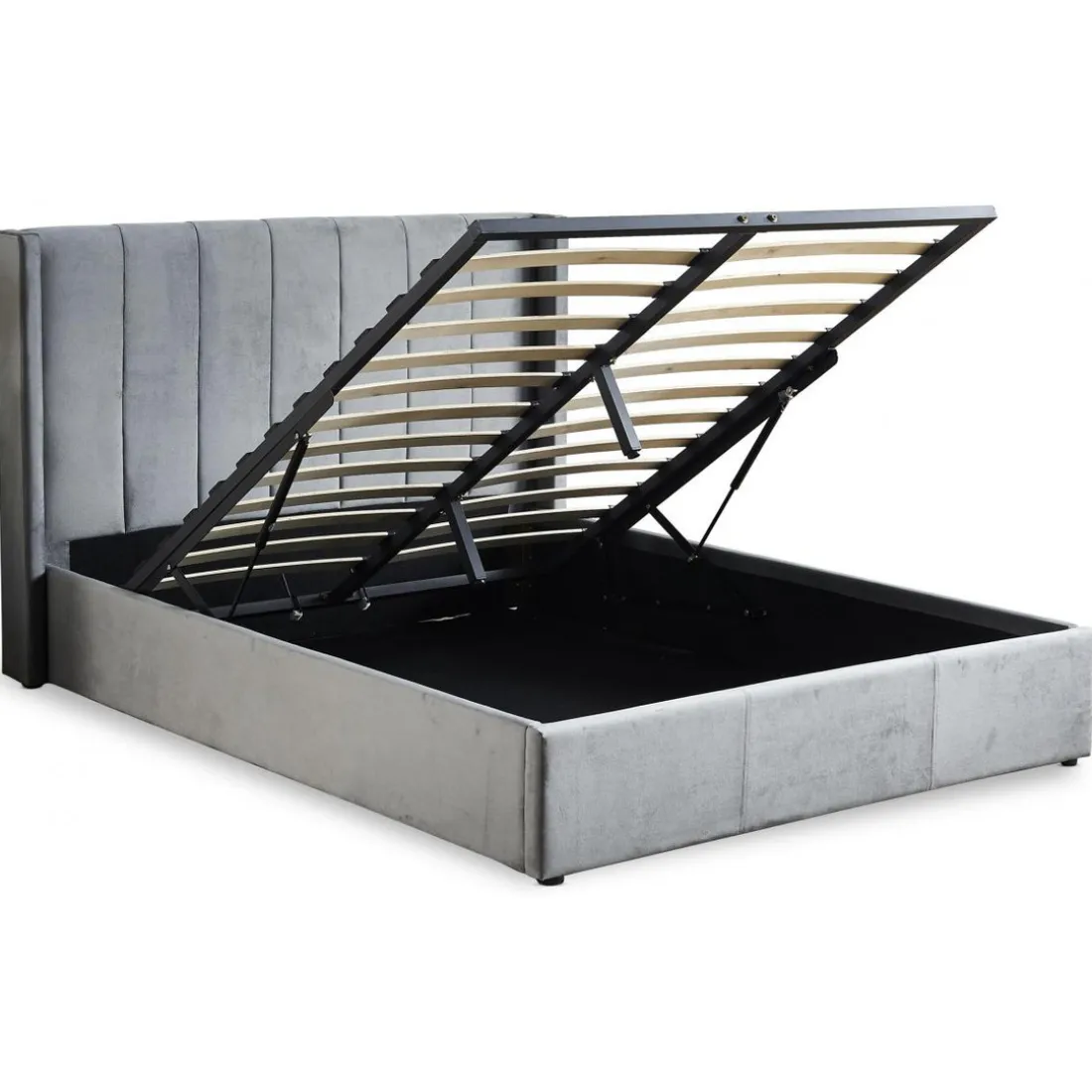 Lit Double MAGORIAL Avec Sommier Relevable 140x190cm Velours Gris