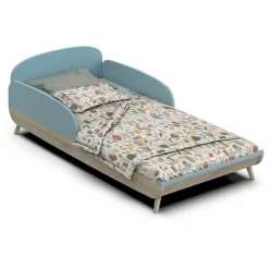 Lit enfant sans barreaux FIRMIANA bleu orage et pin naturel