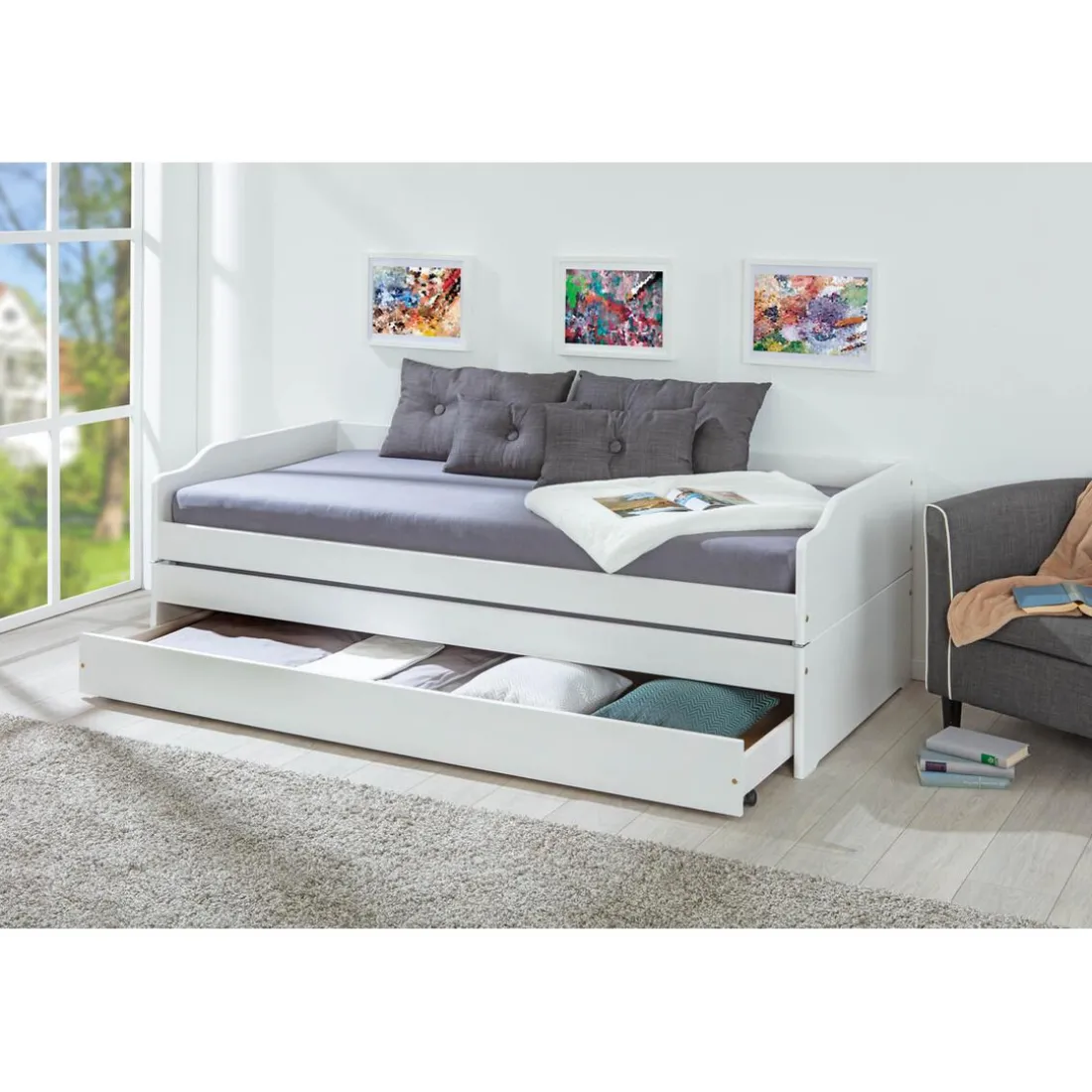 Lit multifonction 90x200 blanc LORA