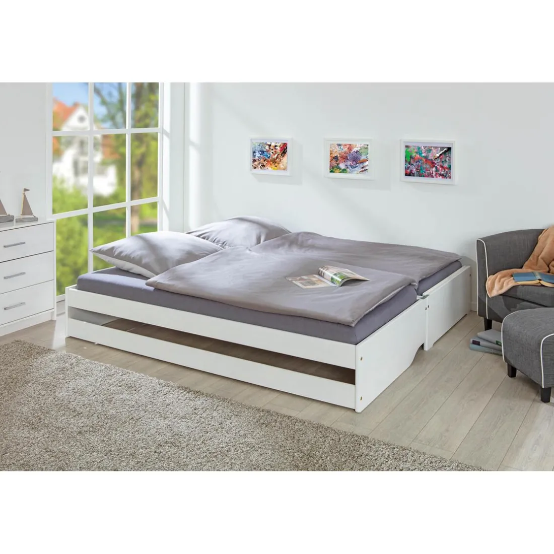 Lit multifonction 90x200 blanc LORA