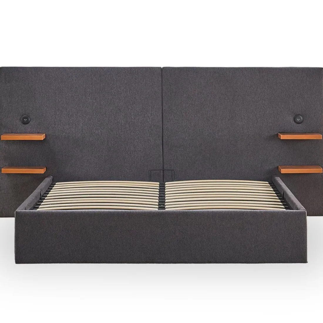 Lit-coffre complet avec tablettes et ports USB intégrés Lukas Tissu Gris