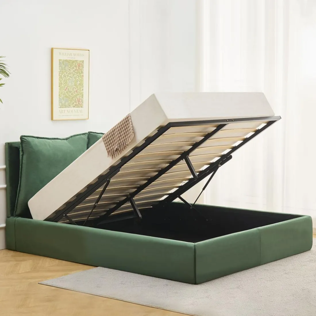 Lit-coffre Coussino sommier relevable Velours Vert