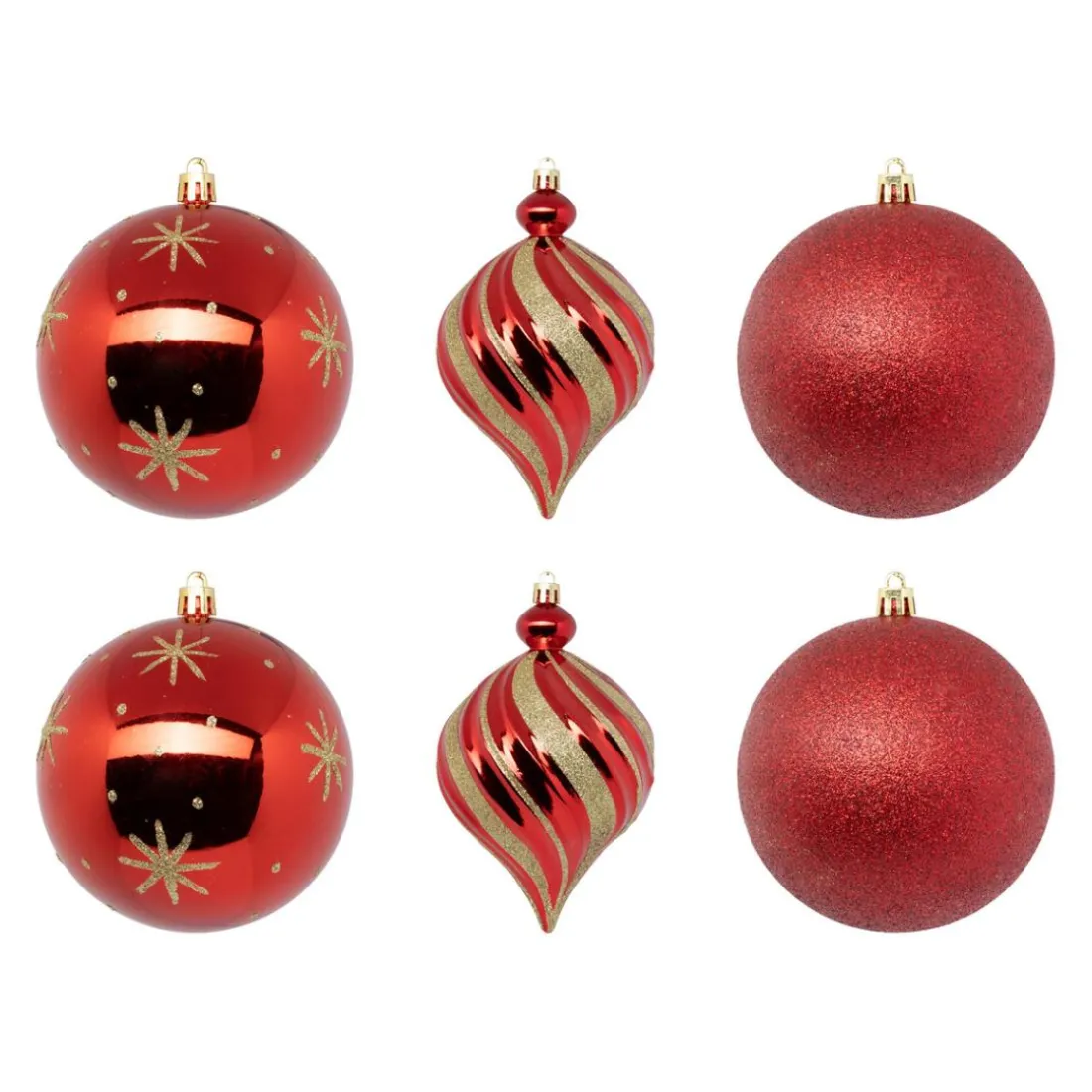 Lot 6 boules déco rouge et or