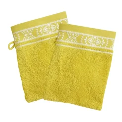 Lot de 2 gants de toilette en coton BYSANTINE jaune