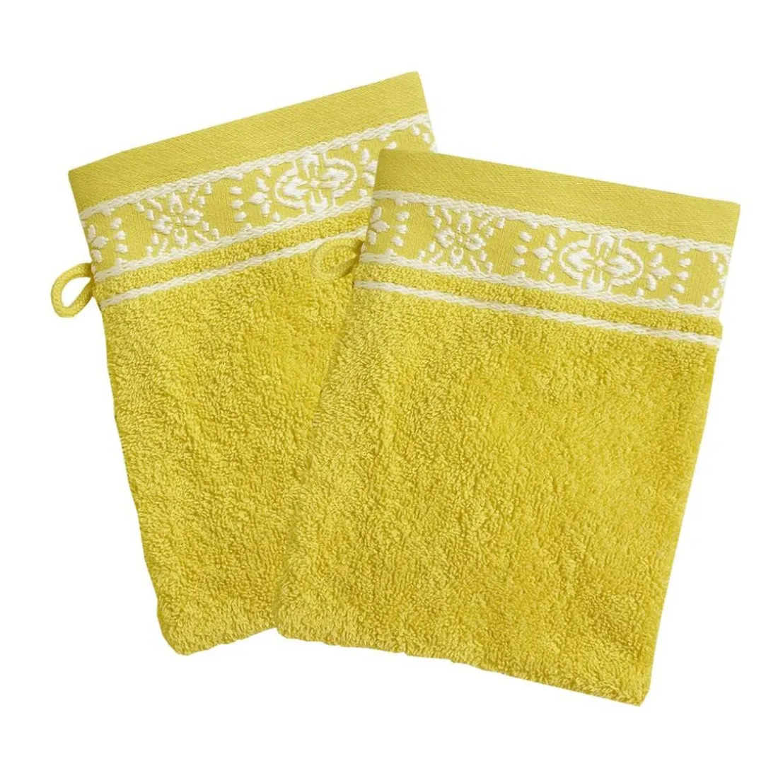 Lot de 2 gants de toilette en coton BYSANTINE jaune