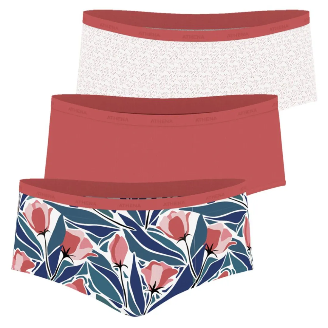 Lot de 3 boxers femme Ecopack Basic Athena rose en coton
