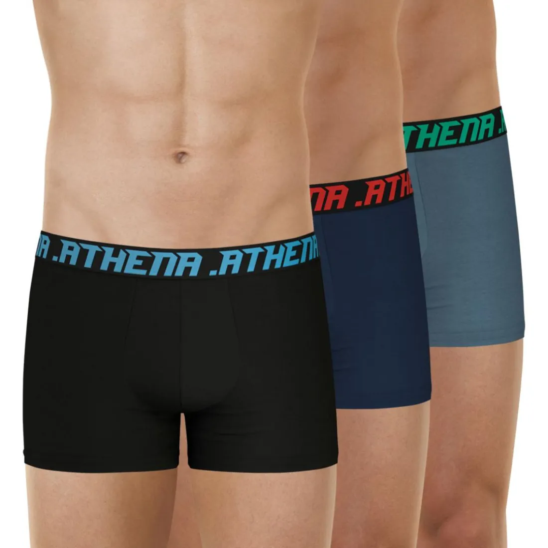Lot de 3 boxers homme Trio Essentiel Athena multicolore en coton bleu